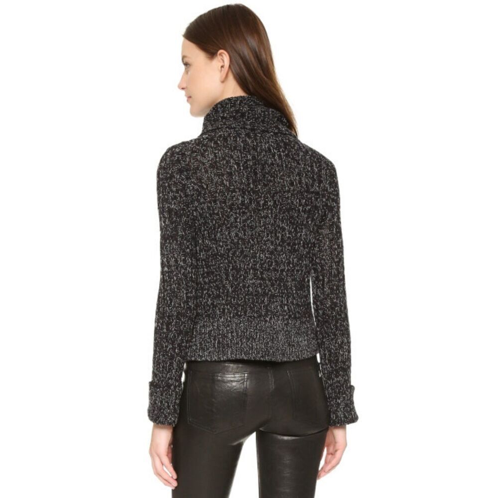 FREE PEOPLE Black White Marled Cable Knit Cropped Turtleneck Sweater Size Large - Picture 2 of 9